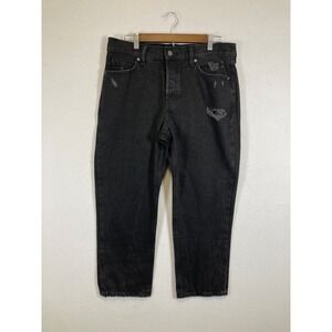 Old Navy Slouchy Straight Jeans Womens 10 Black Distressed High Rise Button Fly